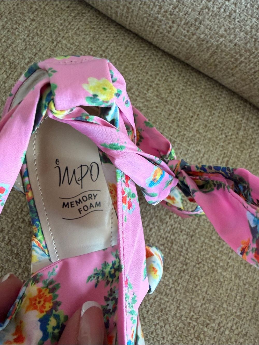 Impo Pink Floral Tie-Wrap Wedge Sandals with Multi-Color Blooms - Picture 4 of 6